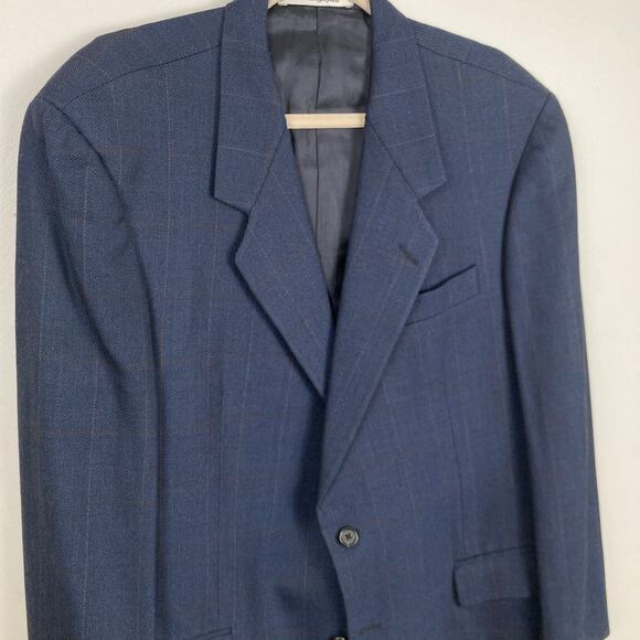 Karl Lagerfeld Mens 42R Blue Windowpane 100% Wool Blazer Suit Jacket Career - Picture 2 of 15